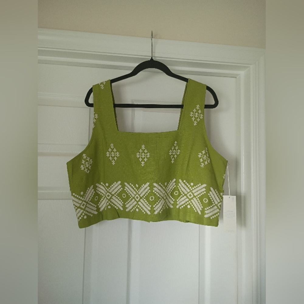 Green Patterned Women's Top Calypso Linen Top New With Tag Size XL